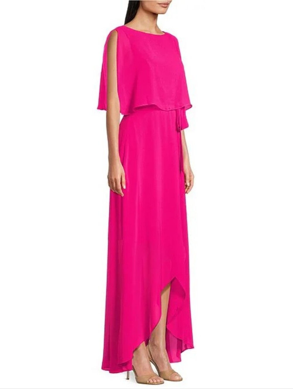 NWT Jessica Howard 8 Hot Pink Maxi Dress Souffle Chiffon Faux Wrap Capelet Dress